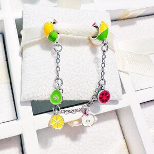 925 Sterling Silver Fruits Safety Chain Charm Fits Pandora Charm Bracelets